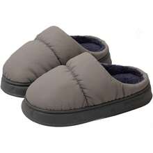 Rungion Furry House Slippers For Women Men Warm Soft Indoor Slippers Waterproof Puffer Slides Winter OutdoorChristmas - Xám - Xem 1