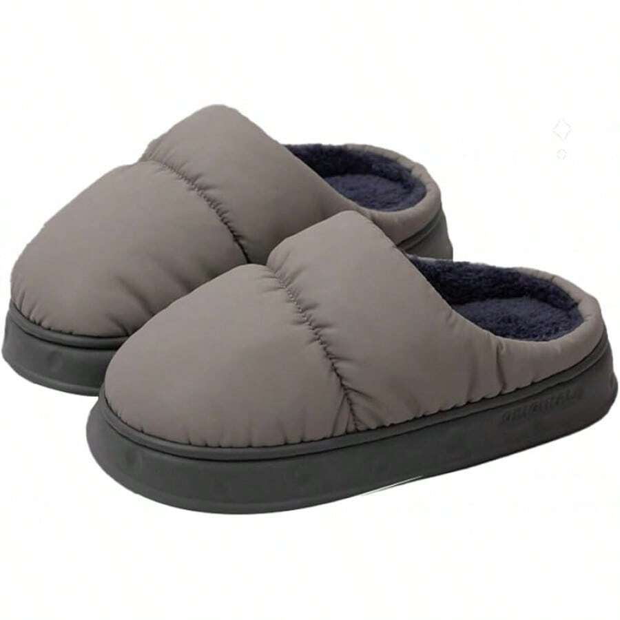 Rungion Furry House Slippers For Women Men Warm Soft Indoor Slippers Waterproof Puffer Slides Winter OutdoorChristmas - Xám - Xem 1
