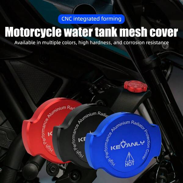 1 pièce Couvercle de réservoir d'eau KEVANLY MTG-22122 Noir/Rouge/Bleu Position du trou précise, stable, ferme, matériau en alliage d'aluminium haute densité anti-chute et résistant à la corrosion Couvercle de maille de réservoir d'eau de moto universel