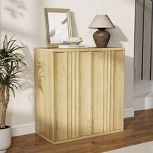 HWB 31.5" Buffet Cabinet With Storage For Living Room, Fluted Sideboard With Adjustable Shelves & Press-Spring Doors, Modern Coffee Bar Cabinet For Entryway & Kitchen, Natural - 木頭 - 查看 1
