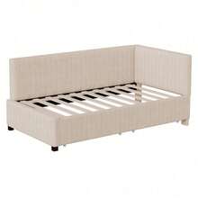 Polsterbett Schlafsofa 90*200 Multifunktionsbett mit 2 großen Stauraumschubladen und Lattenrost hautfreundlicher Samtstoff Beige