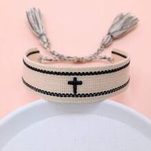 1pc Embroidered Cross Creative Woven Bracelet - Black and White - View 2