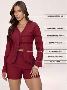 TETE FASHION Women's Tailored Set Double Vest Formal Shorts - RED WINE - View 6