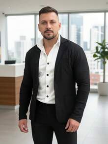 Men's Set Blazer Pants Slim Suit Formal Fashion - Black - View 5