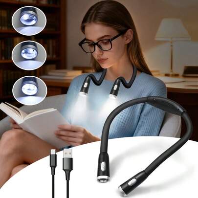 1pc LED Neck Light, USB Rechargeable, 3 Brightness Levels, 360° Rotatable Reading Light, Suitable For Night Reading, Running, Fishing, Camping, Etc.