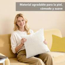 4 Fundas para Cojines, Cojines Decorativos Sala, Almohadas para decoración (45 * 45), Fundas de Almohada de Felpa para Decoración del Hogar Que no Destiñen y Decoración Navideña - 4 piezas de Tiras Beige - Ver 6