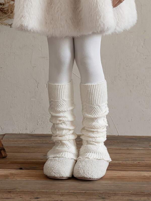 زوج من جوارب الساق للأطفال/بنات، جوارب ساق بيضاء جميلة وعصرية متعددة الاستخدامات مع نمط معين من الترتر، مسمكة بالصوف للخريف/الشتاء، مريحة ودافئة، مناسبة للاستخدام اليومي للأطفال، التصوير الأبوي-الطفل، الخروج، هدايا العطلات