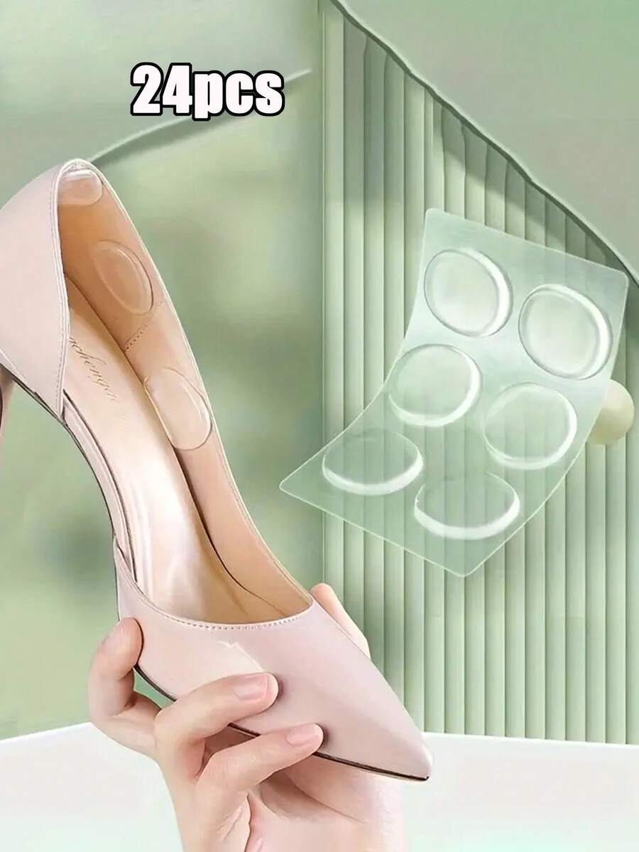 24pcs/Set Anti-Blister Shoe Heel Patches, Anti-Wear Patch - Soft Silicone Non-Slip Cushion Pads, Transparent Comfortable Heel Grippers For High Heels, Prevents Slipping & Friction, 24 Count Heel Pads For Shoes, Blister Prevention, High Heel Accessories, Textured Grip Surface, Flexible Adhesive Strips