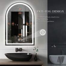 ShangPuYun LED Bathroom Mirror With Lights, Anti-Fog, Dimmable Shower Mirrors, High Definition Makeup Mirrors, Wall-Mounted Vanity Mirrors, Memory Function, Tempered Glass,Shatter-Proof, US Standard Plug/Switch , Size 24*16inch, Bathroom Decor - Xem 5