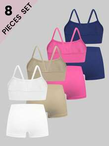 8 peças/pacote Conjunto de Sutiã Sem Fio e Calcinha Respirável Sem Costura de Moda Casual Fofa, Adequado para Estudantes e Intimates Esportivos de Adolescentes - Multicolorido - Visão 2