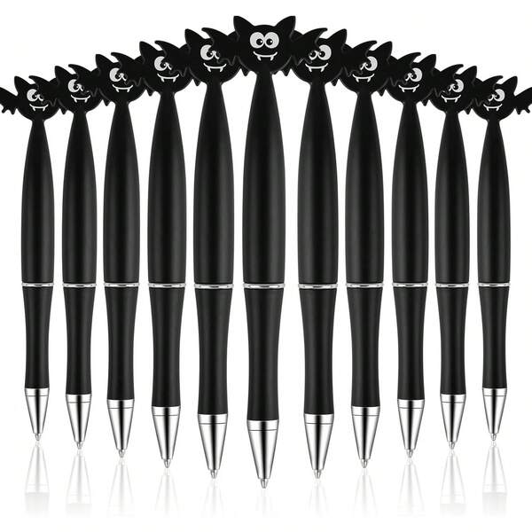 12pcs Halloween Party Pens Black Neutral Pens Bat Ink Pens For Adults Office School Halloween Christmas Valentine's Day Wedding Party Supplies (Black Bat)