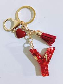 26 种选择红色环氧树脂首字母钥匙扣、可爱心形流苏钥匙扣、时尚包包配件钱包吊坠、派对小礼品，适合作为圣诞节送给朋友的礼物 - 紅色 - 查看 33
