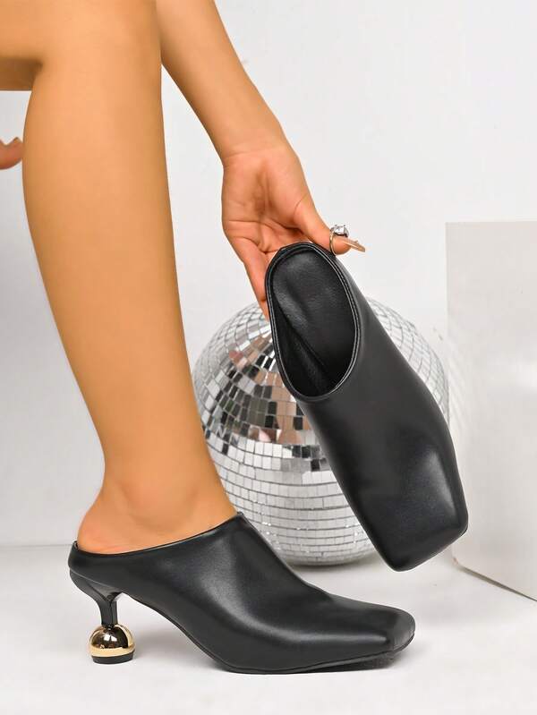 Chunky Heel Closed Toe Slip-On Mules For Women, Slouchy Backless Sandals, Fashionable Spring/Summer 2025 New Arrival