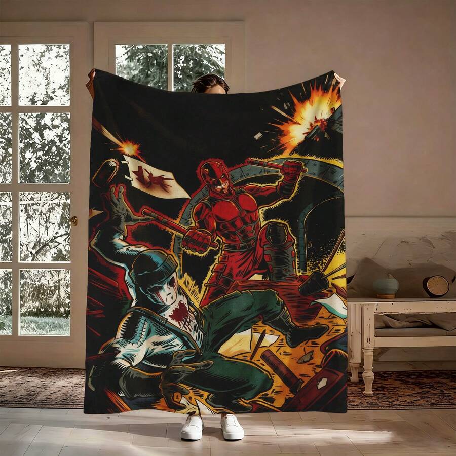 [Meme-Worthy & Action-Packed] Deadpool Style Flannel Throw Blanket - Soft Cozy Blanket For Movie Nights, Gamers & Dorm Room - The Perfect Gift For Him, Boyfriends,  Fans & Your Squad, Cozy Soft Flannel Blanket & Suitable For Birthday Anniversaries, Valentine's Day, Thanksgiving, Christmas, Halloween, Wedding, New Year Gifts Provide Personalized Ideal Gifts For Her, Him, Family Members, Boyfriends, Girlfriends, Fathers, Family Members, Mothers, Lovers, Daughters, Sons, Grandfathers, Grandmothers, Friends, Classmates And Pets. Sofa, Bed, Car, Bedroom, Living Room, Office, Outdoor Camping, Beach, Wall Decoration, Bedroom Decor,  Halloween Blanket, Fall Decor, Fall Decorations For Home, Christmas Party Theme Blanket, Christmas Decor, Office Decoration - Nhiều màu - Xem 1