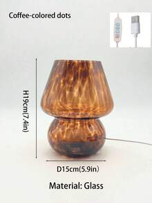 1pc Cute Mushroom Lamp, Striped & Polka Dot Pattern, USB Powered, 3-Color Lighting Adjustment, Glass Lamp Body, Suitable For Bedroom, Living Room, Office, Study, Room Decor, LED Night Light - Multicolor - View 17
