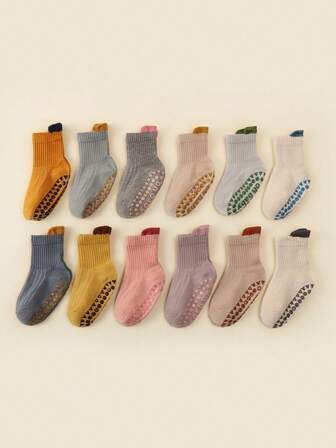 12 双儿童防滑圆点袜，舒适百搭，适合所有季节，节日送礼佳品