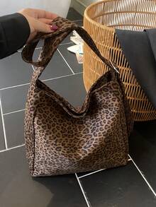 1 Pieza Bolso de hombro de mujer de ante estilo vintage con estampado de leopardo, elegante, de gran capacidad, con cierre de cremallera, correa de hombro ajustable, diseño de correa de hombro ancha, bolso casual perfecto para viajes, fiestas, ir a la oficina o la escuela, es un imprescindible para mujeres, mejores amigas, madres, trabajadoras de oficina y estudiantes para su uso diario.