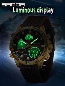 Reloj de moda para hombres Sanda 6269 electrónico, resistente al agua, con alarma y multifunción, con correa de acero - Dorado - Ver 6