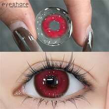 EYESHARE 1 副小恶魔红色隐形眼镜彩色瞳孔用于角色扮演放大眼睛化妆品自然红色隐形眼镜年抛或眼妆、角色扮演、节日活动装扮，14.2 毫米 - 北極星紅 - 查看 4