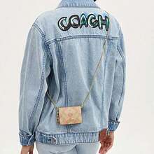 Coach Mini-Geldbörse 10 mit Herz-Muster & Signature Segeltuch - PVC und Leder Umhängetasche in Hellkhaki/Kreide Weiß CP473-IMOTV