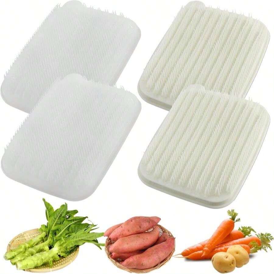 Vegetable Brush,4pcs Potato Scrubber Brush, Vegetable Brush Scrubber For Food, Soft Bristle Brush For Potato_Carrots_Lotus Root - trắng - Xem 1