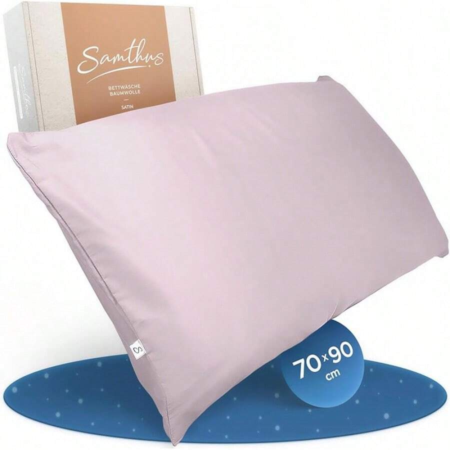 Bed Linen (135 X 200 Cm), Cotton, Satin, Oeko-Tex Made In Green, Heavenly Soft Sleep, Bed Linen Set With 1 X Duvet Cover (135 X 200 Cm) + 1 X Pillowcase 80 X 80 Cm), Black - Pink - View 1