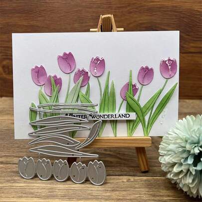 Tulip Flower Metal Die Cut - 1pc Silvery Stencil For DIY Scrapbooking, Embossing & Card Making