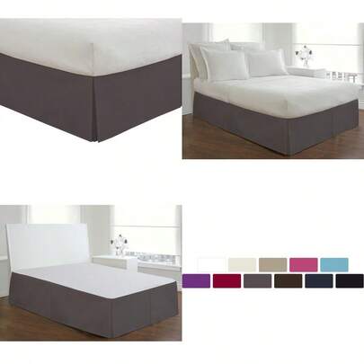 Lux Hotel Bedding Tailored Bed Skirt Classic 14 Drop Length Pleated Styling Queen Grey