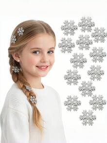10Pcs Sparkly Rhinestone Snowflake Hair Clip Hair Barrettes, Christmas Metal Alligator Clips Hair Accessories ForGirln Princess Long Thick Hair Winter Xmas Hairpins Christmas Party Gifts - Multicolor - View 1