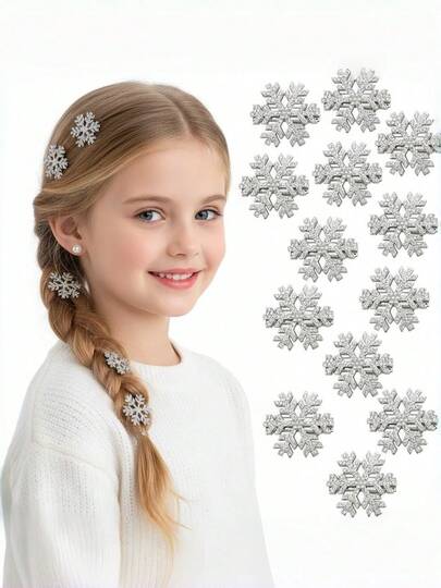 10Pcs Sparkly Rhinestone Snowflake Hair Clip Hair Barrettes, Christmas Metal Alligator Clips Hair Accessories ForGirln Princess Long Thick Hair Winter Xmas Hairpins Christmas Party Gifts