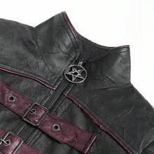 Áo khoác da nữ phong cách Punk Rock có dây đeo và khóa kéo kiểu xe máy - màu đen - Xem 7