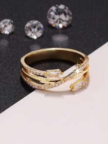 1 pieza Anillo con diseño de cruce de moda con circonita cúbica, regalo sorpresa para amante, mamá, fiesta