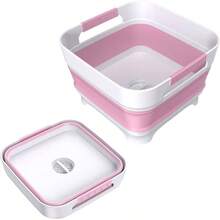 Collapsible Dish Basin With Drain, 9L2.4Gal Capacity, Space Saving Portable Sink Bottle, Kitchen, Camping RV, Gray - 粉色 - 查看 2
