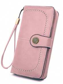 Ví da PU mới cho nữ, Ví dài thường ngày có sức chứa lớn, Ví đựng tiền xu, Ngăn đựng thẻ, Dây đeo cổ tay, Túi cầm tay, Thích hợp sử dụng hàng ngày, Quà tặng sinh nhật, Quà tặng trở lại trường, Quà tặng cho nữ Ví dài Ví đựng thẻ - Hồng - Xem 1