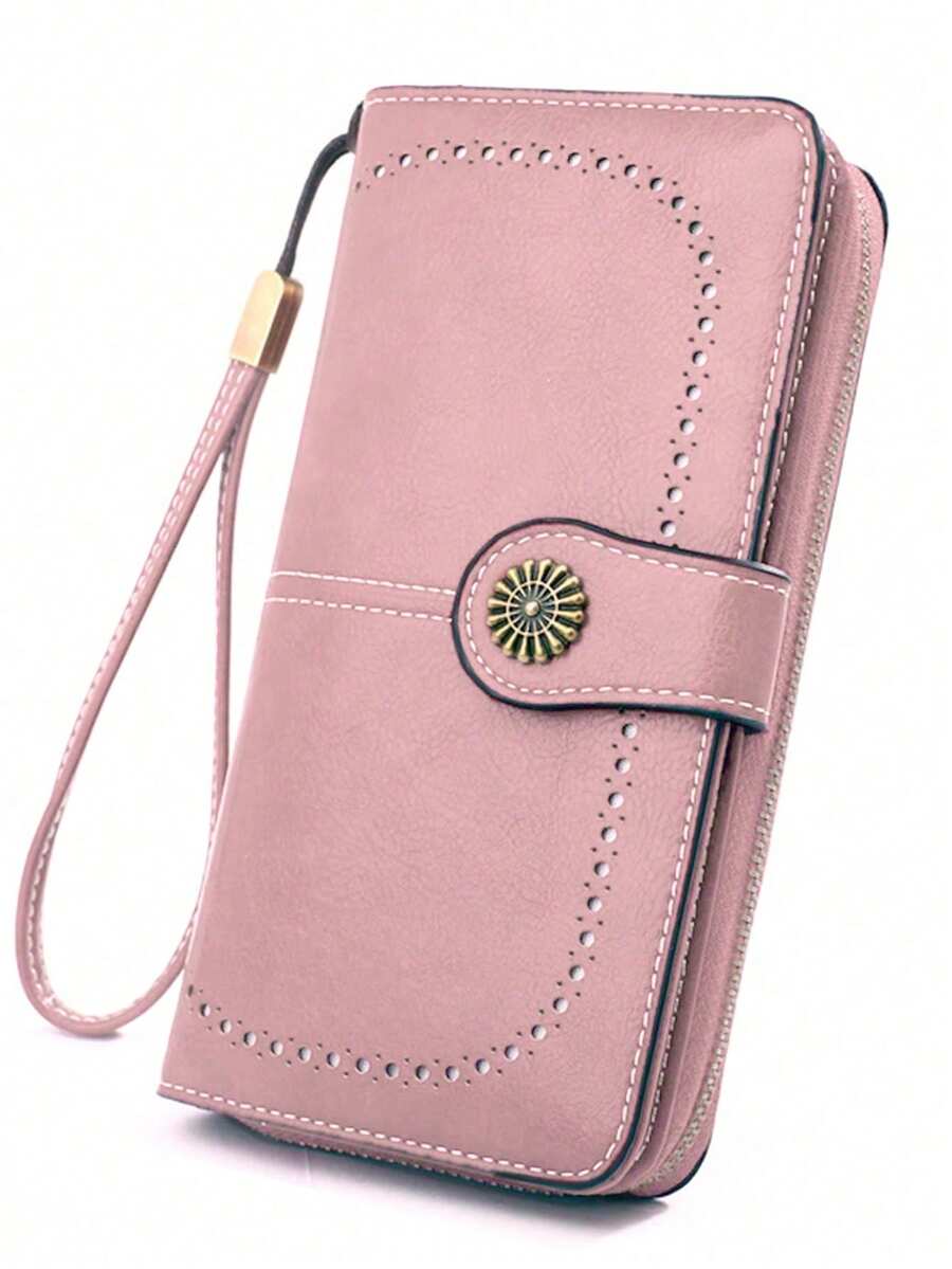 Ví da PU mới cho nữ, Ví dài thường ngày có sức chứa lớn, Ví đựng tiền xu, Ngăn đựng thẻ, Dây đeo cổ tay, Túi cầm tay, Thích hợp sử dụng hàng ngày, Quà tặng sinh nhật, Quà tặng trở lại trường, Quà tặng cho nữ Ví dài Ví đựng thẻ - Hồng - Xem 1