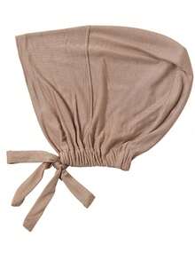 1 pièce Foulard à capuche élastique de couleur unie à cordon de serrage pour femme, convient pour le port quotidien avec des robes - kaki clair - Voir 4