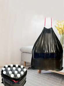 Bolsas de basura, bolsas de basura de cocina y hogar extra gruesas con cordón, bolsas de basura de baño, bolsas de basura desechables, bolsas de almacenamiento de cocina, bolsas de plástico para baño, cocina, oficina y restaurante para limpieza - Negro - Ver 5