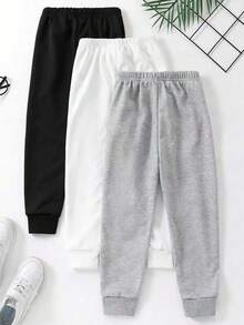 3pcs/Set Boys' Elastic Waist Striped Straight Leg Casual Pants