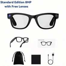 FONADA AI Smart Glasses With Camera, 800W HD Camera Glasses For Men Women,1080P Video Recording Bluetooth Sun Protective Eyewear ,Voice Assistant,Real Time Translation, Open-Ear Audio For Travel, Meetings & Vlogging,Ideal Thanksgiving/Christmas/New Year Gift - Kích thước tiêu chuẩn màu đen (S) - Xem 2