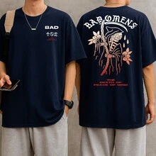 Rock Band T-Shirt 100% Cotton Plus Size - Navy Blue - View 2