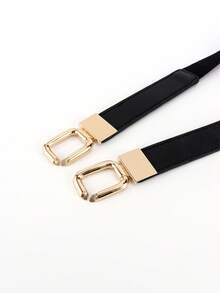 Asymmetrical Circle Buckle Elastic Belt Summer, School Fall, Autumn, Halloween - Coffee Brown - View 9