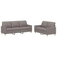 vidaXL 2-Teiliges Sofagarnitur-Set Mit Kissen, Stoff In Taupe - Grey - View 2