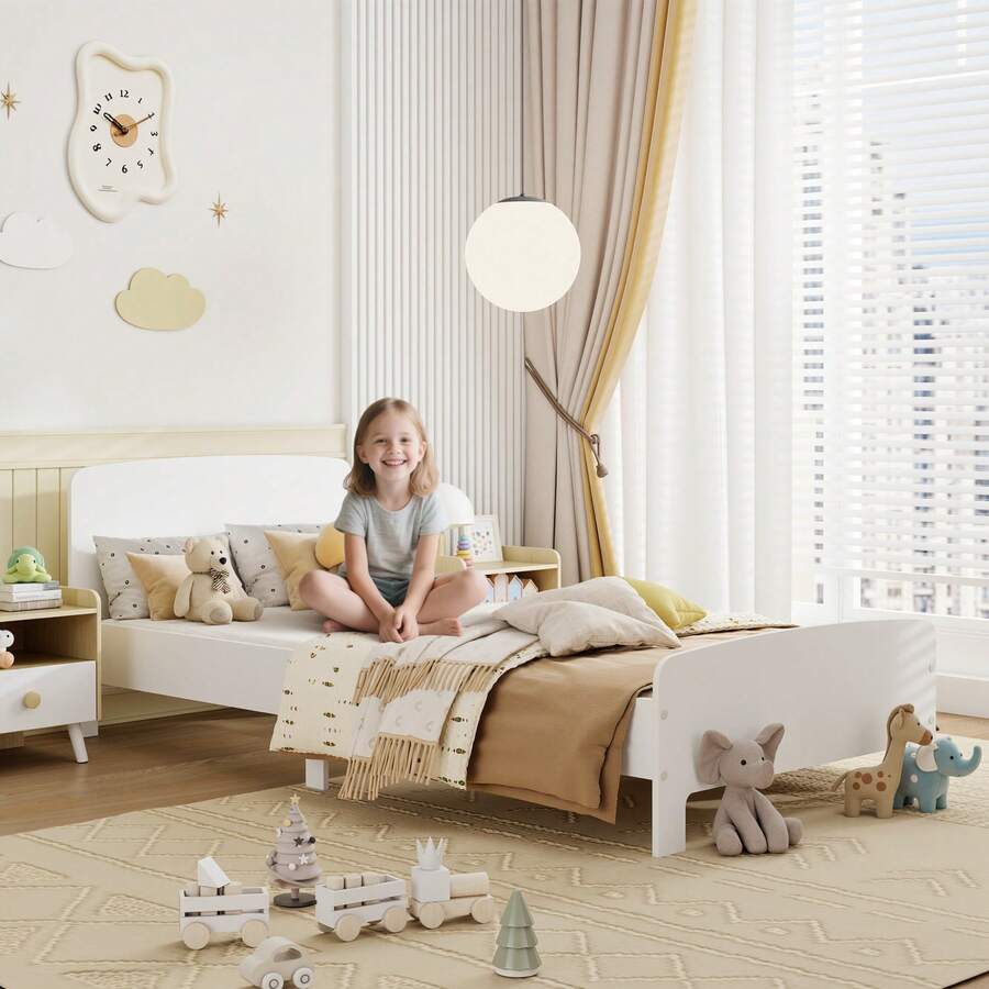 QABA Toddler Bed, Kids Bed Frame For Girls And Boys, Kids Bedroom Furniture For Ages 3-12 Years, White - 白色 - 查看 1