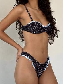 Women's Sexy Cute Polka Dot Adjustable Strap 2-Piece Bikini Swimwear Set Vacation Beach - Multicolor - View 3