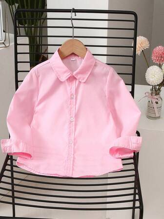 Girls' Classic White Long Sleeve Collared Shirt, Versatile Simple Design, Suitable For School, Layering, All Seasons