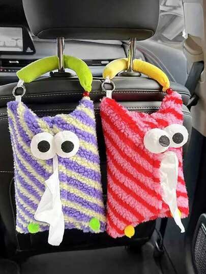 1pc Plush Hanging Tissue Box, Car Seat Mounted Tissue Holder, Car Decor Tissue Box, Car Accessory