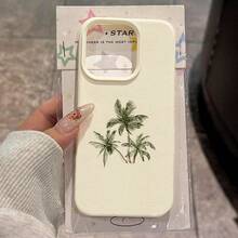 1 pieza Funda de teléfono con patrón minimalista de árbol de coco dibujado a mano, de material TPU, compatible con Apple 17 Pro Max/17/16 Pro Max/15/13/12/11, S20 FE/A15/S24/A55, Redmi Note 11/12/13 Pro, cobertura completa, protección suave anti-caídas - Blanco - Ver 2