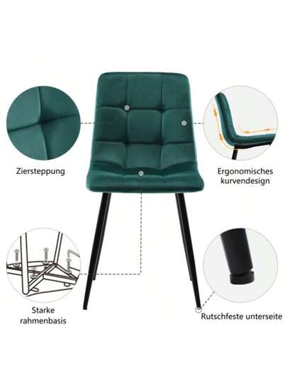 Dining Room Stoel (4 Pcs), Dark Green, Set Of Upholstered Backrest, Seat Made Velvet, Frame Metal view 6