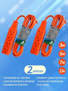 2 Piezas Extensión de corriente uso liviano uso intensivo extensión de corriente multicontacto uso pesado 3M/5M/7M/15M, naranja,resistente, cable de extensión. - 2 piezas - Ver 2