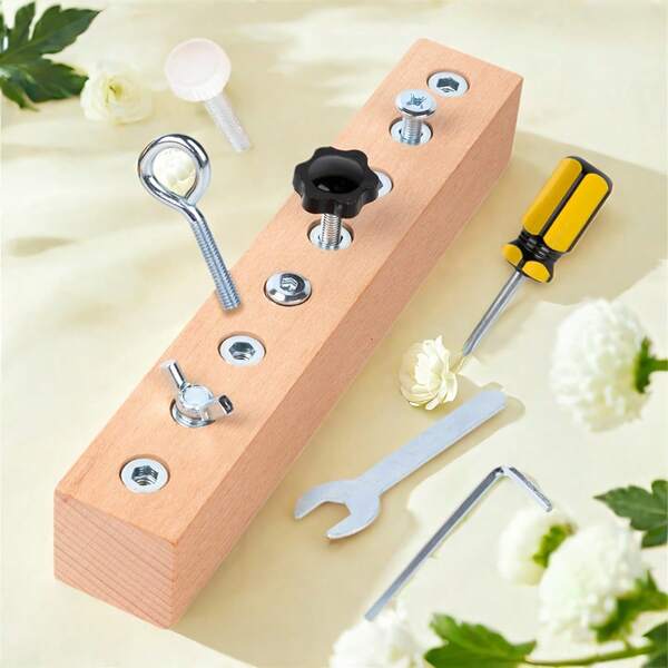 1 Set Kinder Schrauben und Muttern Matching Tool mit 8 Formen für Hand-Augen-Koordinations-Trainings-Spielzeug, Geburtstagsgeschenk Werkzeug-Erkennungs-Set für Kinder - Busy Board zum Schrauben drehen, Handfertigkeiten kultivieren, feine Handbewegungen verfeinern, Geduld und Konzentration von Kindern verbessern, spiel als kleiner Handwerker, es ist ein ideales Geschenk für Desktop-Eltern-Kind-Interaktionsspiele, Lernspielzeug, zufällige Stile